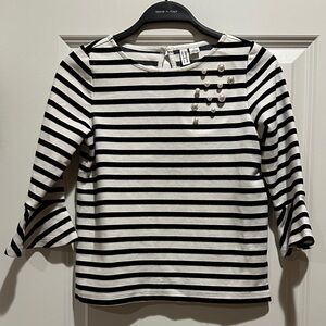 Girls Janie & Jack Juno Valentine Black and White Striped Faux Pearl Top size 8